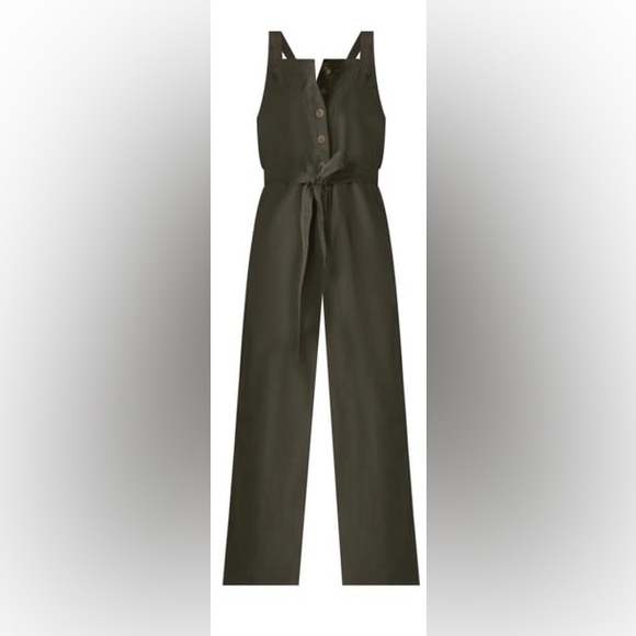 NWT☘️ Lucky Brand Front Button Jumpsuit☘️ Size Medium☘️Linen-Cotton☘️Army green - Picture 6 of 7